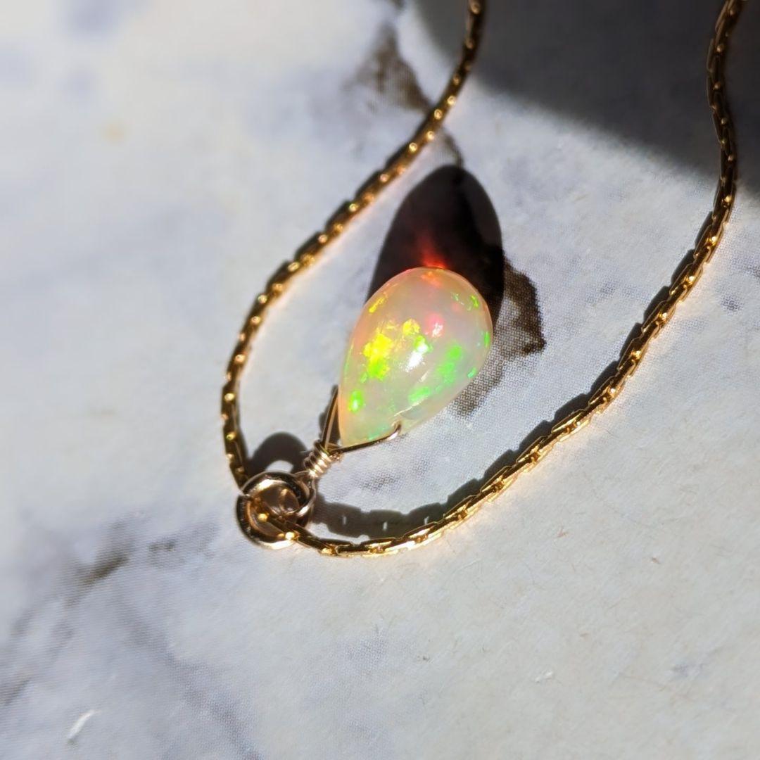 14kgf天然石エチオピア産プレシャスオパール一粒ネックレス