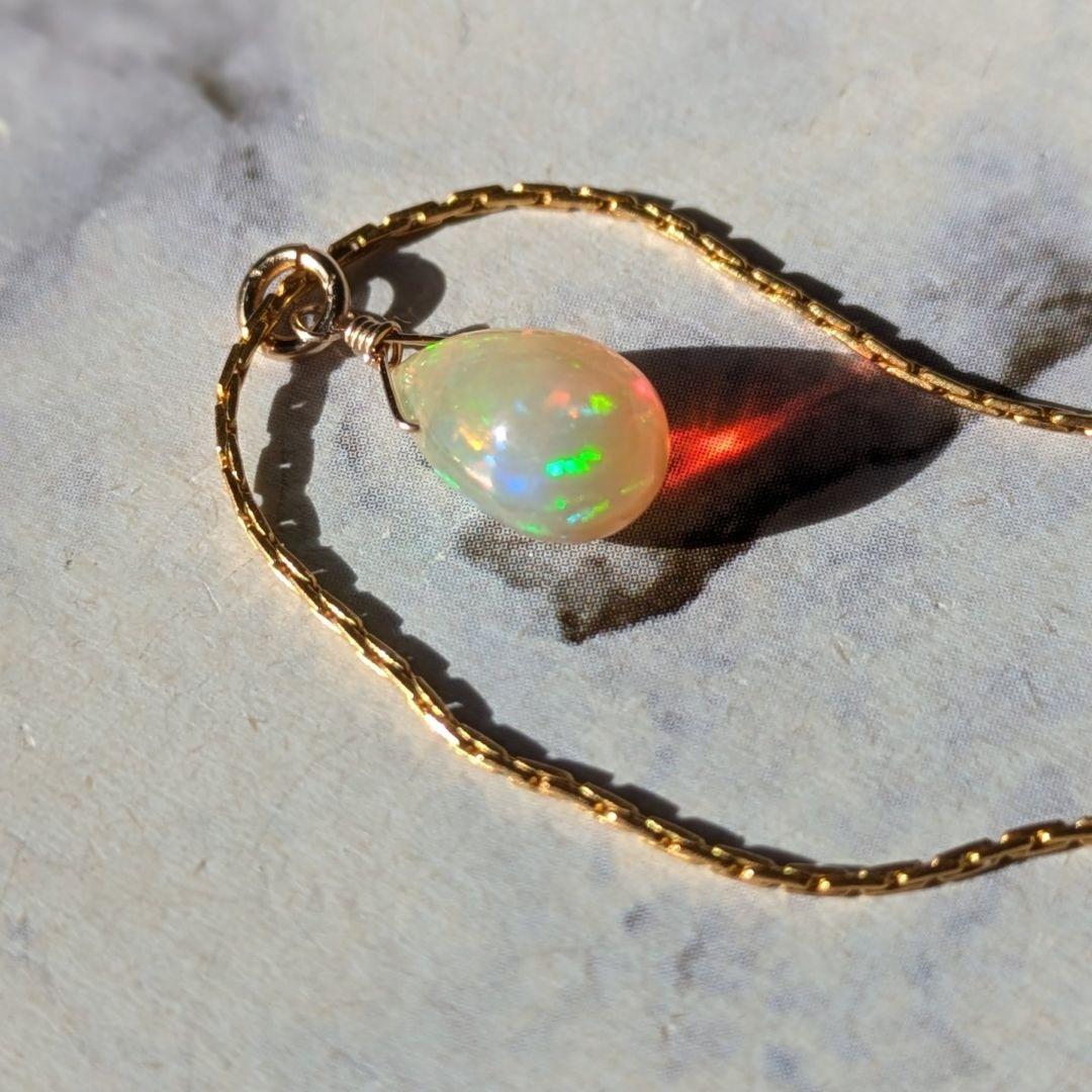 14kgf天然石エチオピア産プレシャスオパール一粒ネックレス