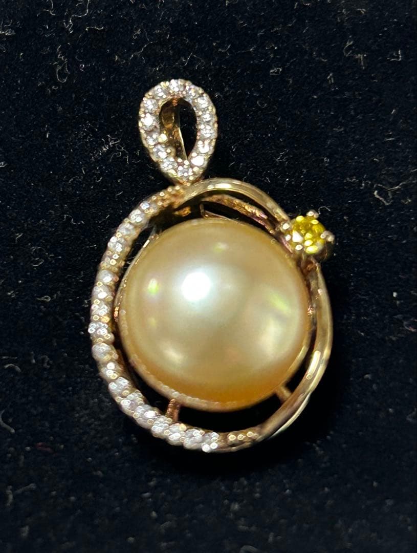 大粒 南洋白蝶真珠 パールペンダントトップ シャンパンゴールド