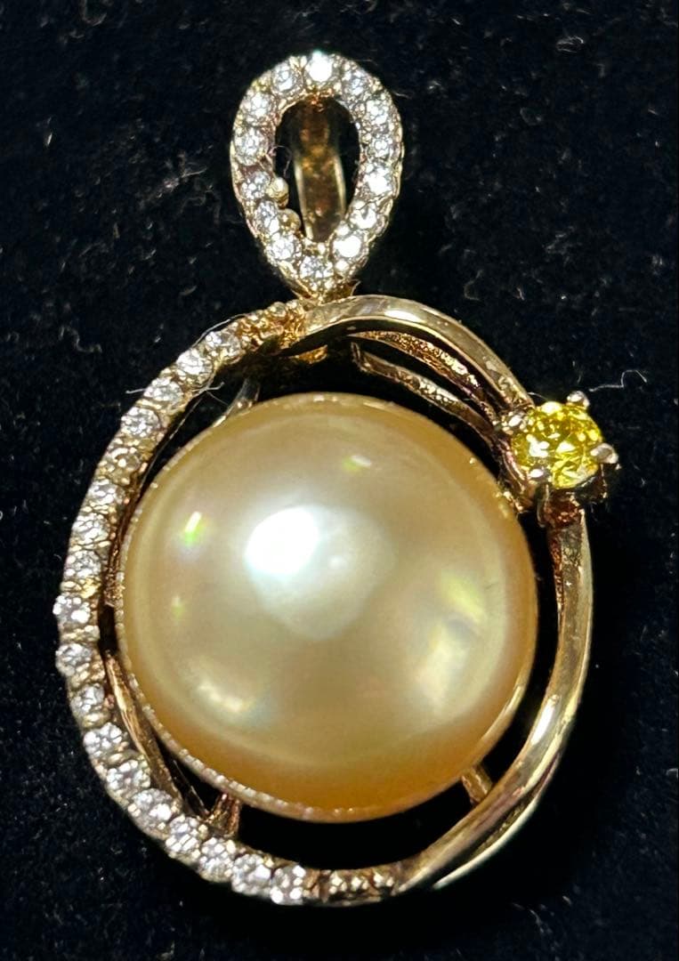 大粒 南洋白蝶真珠 パールペンダントトップ シャンパンゴールド