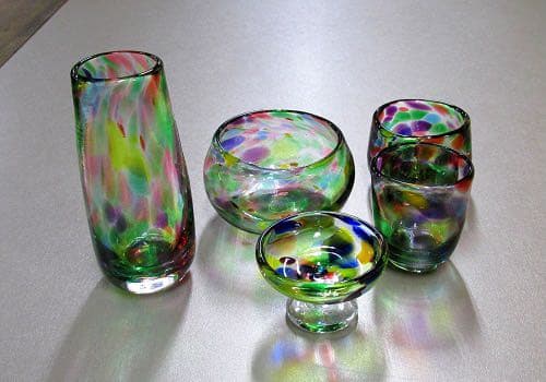 吹きガラス仏具　5具足セット　マーブル