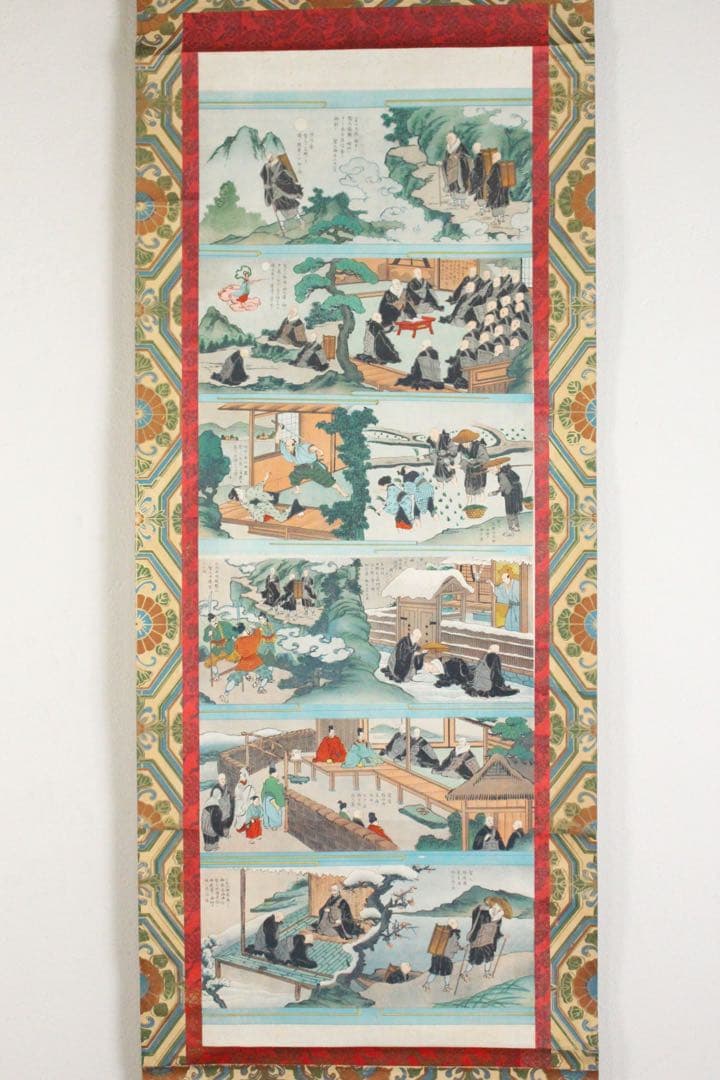 No5218 掛軸　「親鸞聖人御絵伝」　木版古仏画　紙本　仏教美術　送料無料