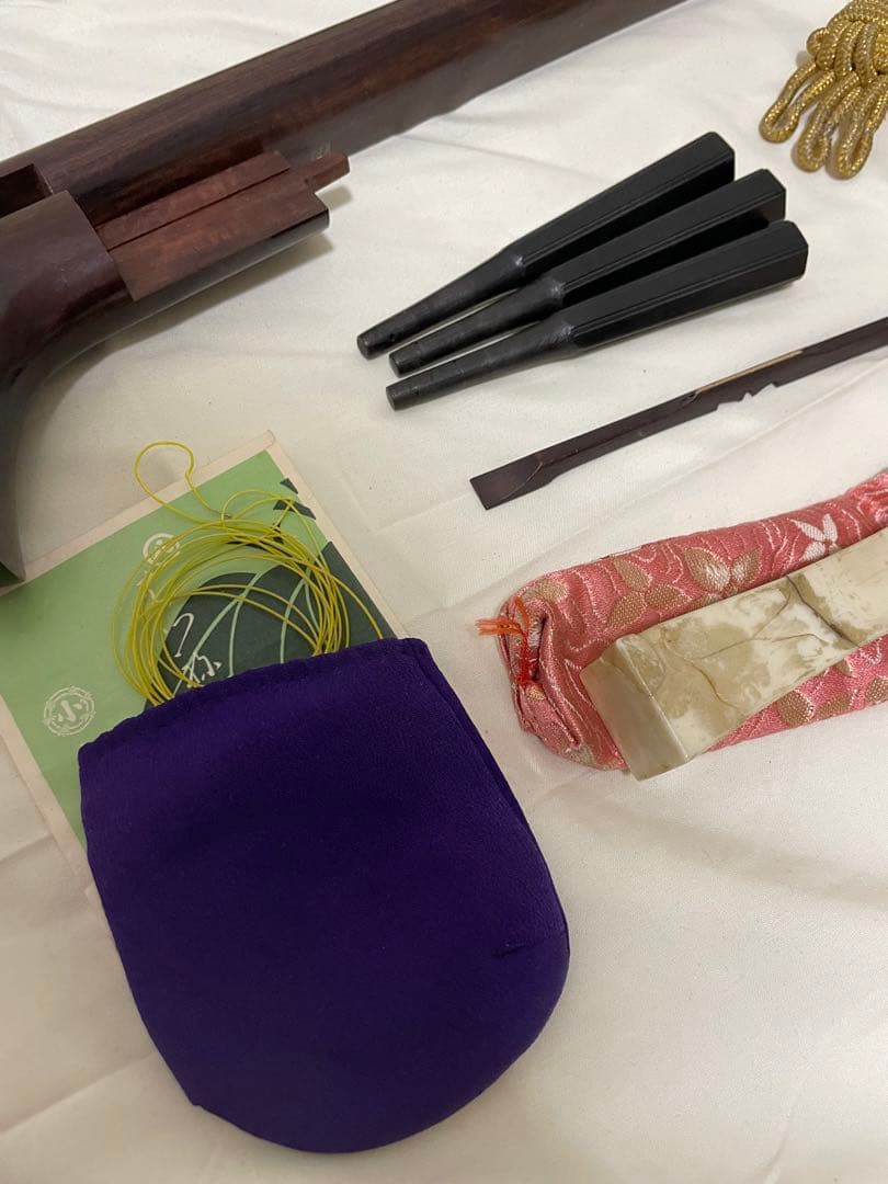 高級 三味線 綾杉彫り 紅木 付属品多数