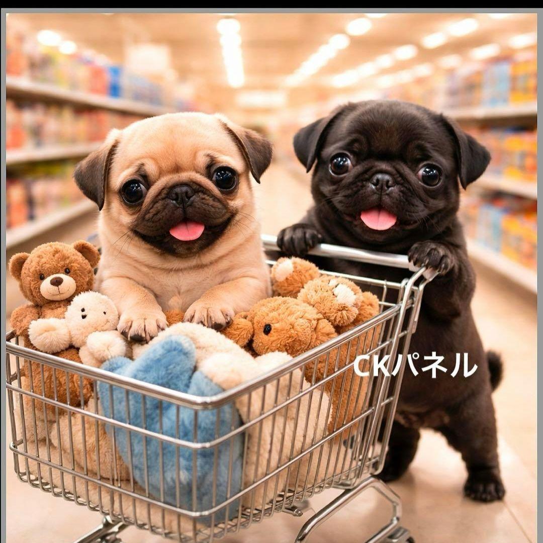 激レアカートに乗るポメラニアン、柴犬、マルチーズ、トイプー、チワワ、パグパネル