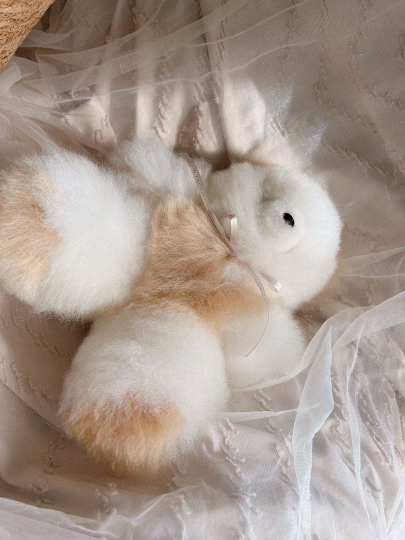 ふわふわアルパカテディベア (ペルー直輸入) ホワイト×ベージュ