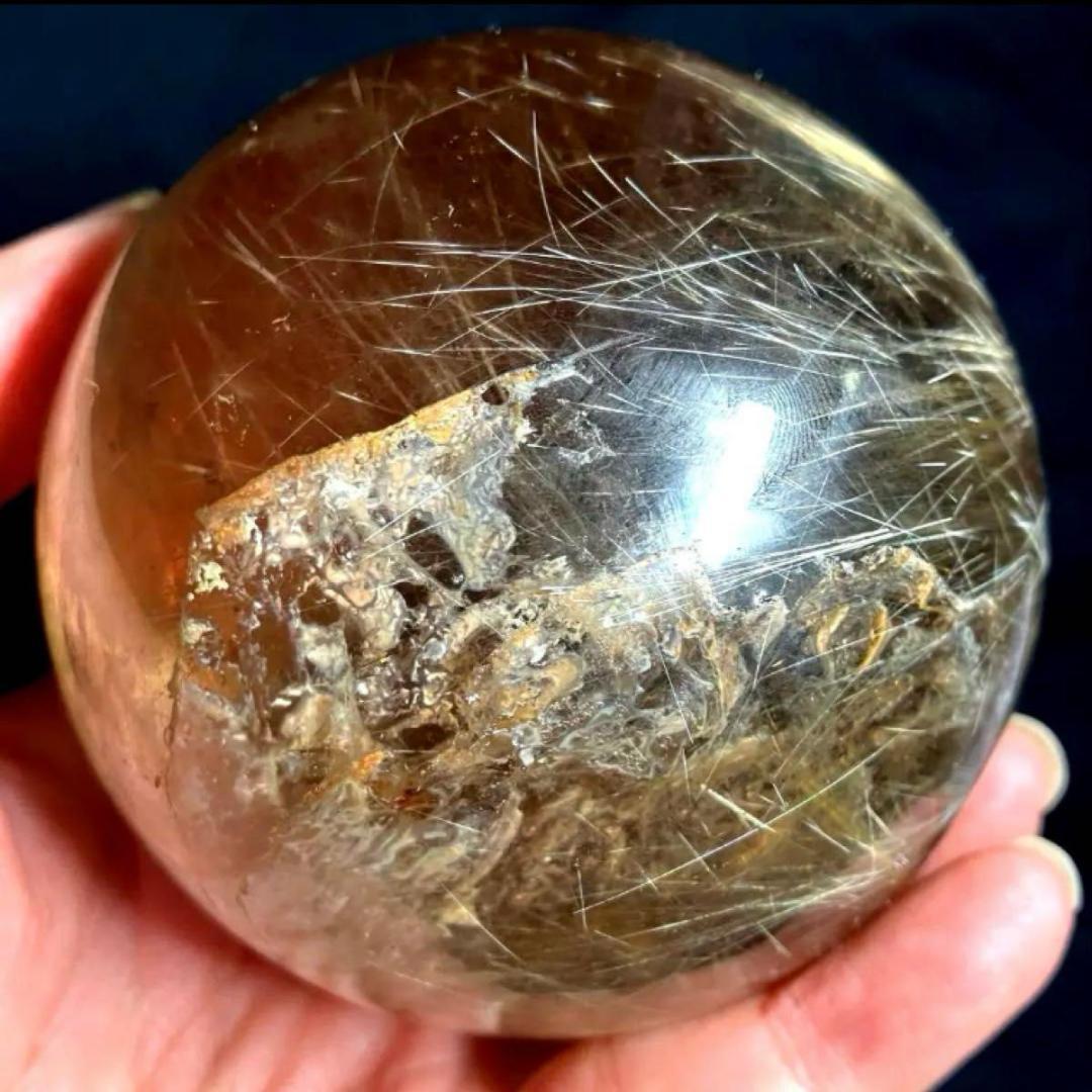 希少★ゴールドルチルクォーツ★丸玉　77mm　ビックサイズ　天然石