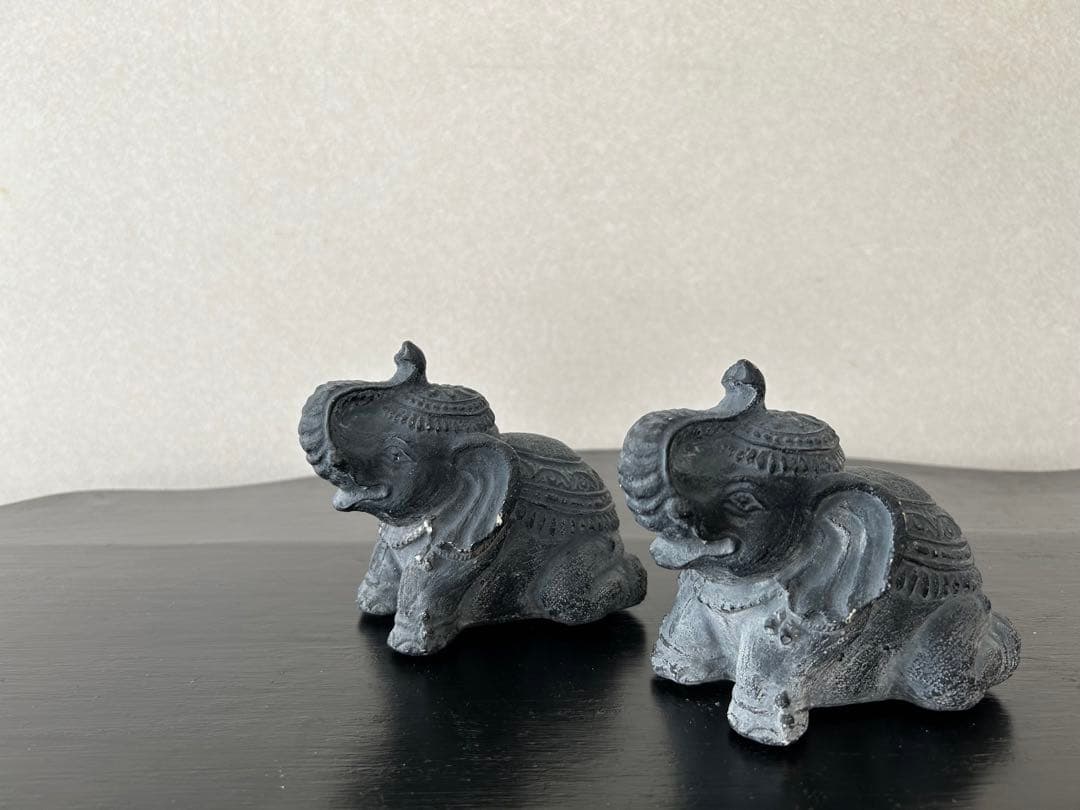 【美品★送料込】２個セット：アンティーク アジア ゾウ
