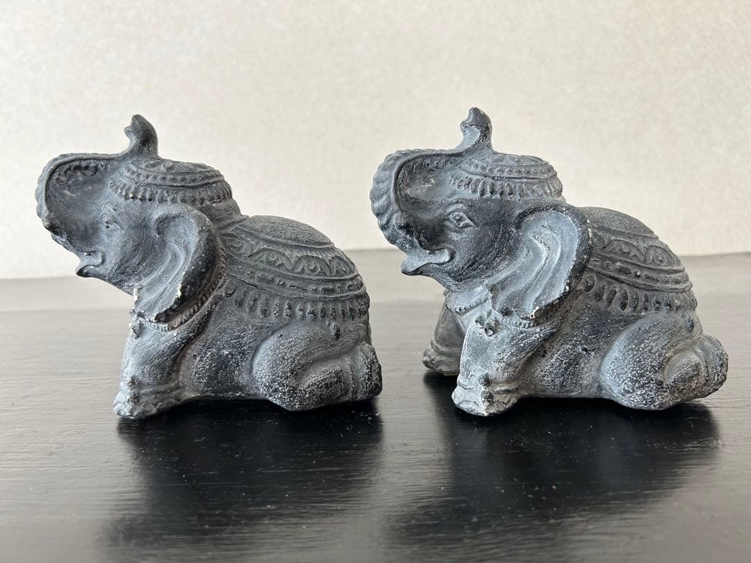 【美品★送料込】２個セット：アンティーク アジア ゾウ