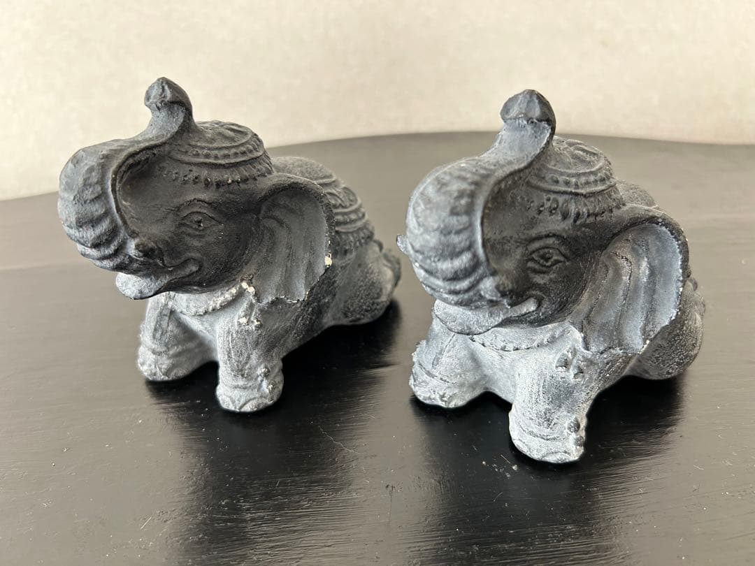 【美品★送料込】２個セット：アンティーク アジア ゾウ