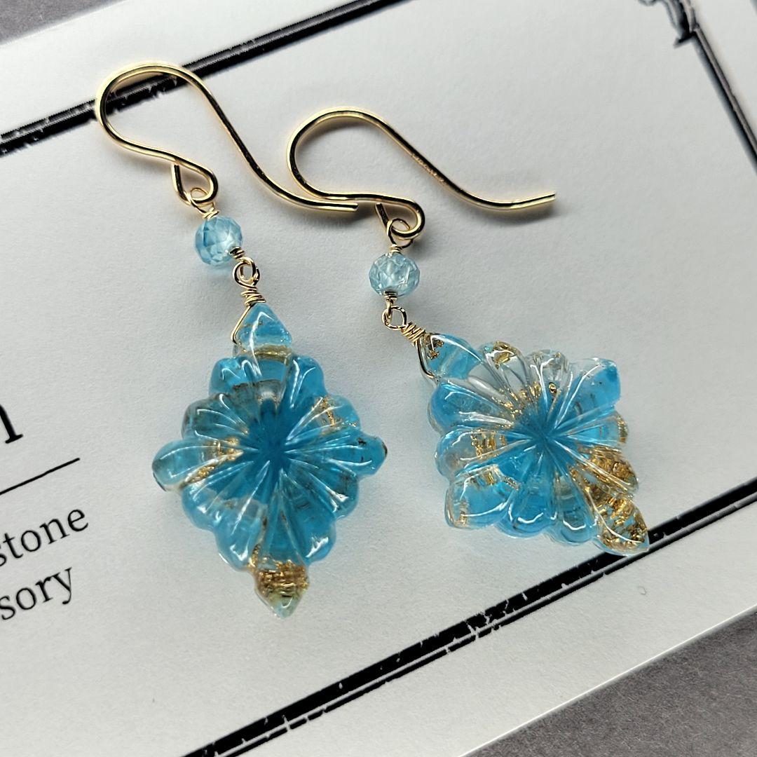 のんたん様 アパタイト 10K金箔 トリプレット ロゼンジピアス