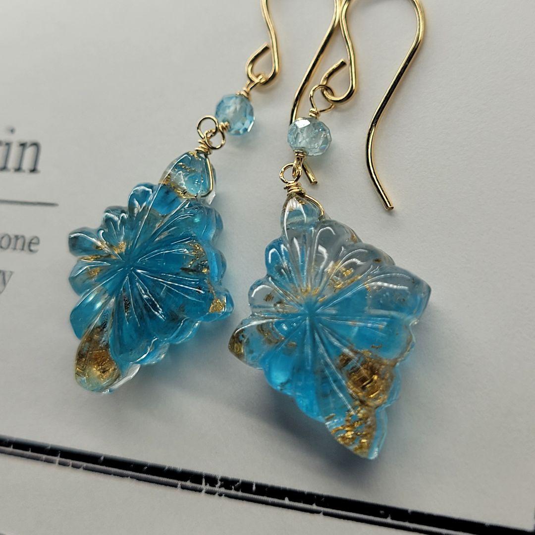 のんたん様 アパタイト 10K金箔 トリプレット ロゼンジピアス