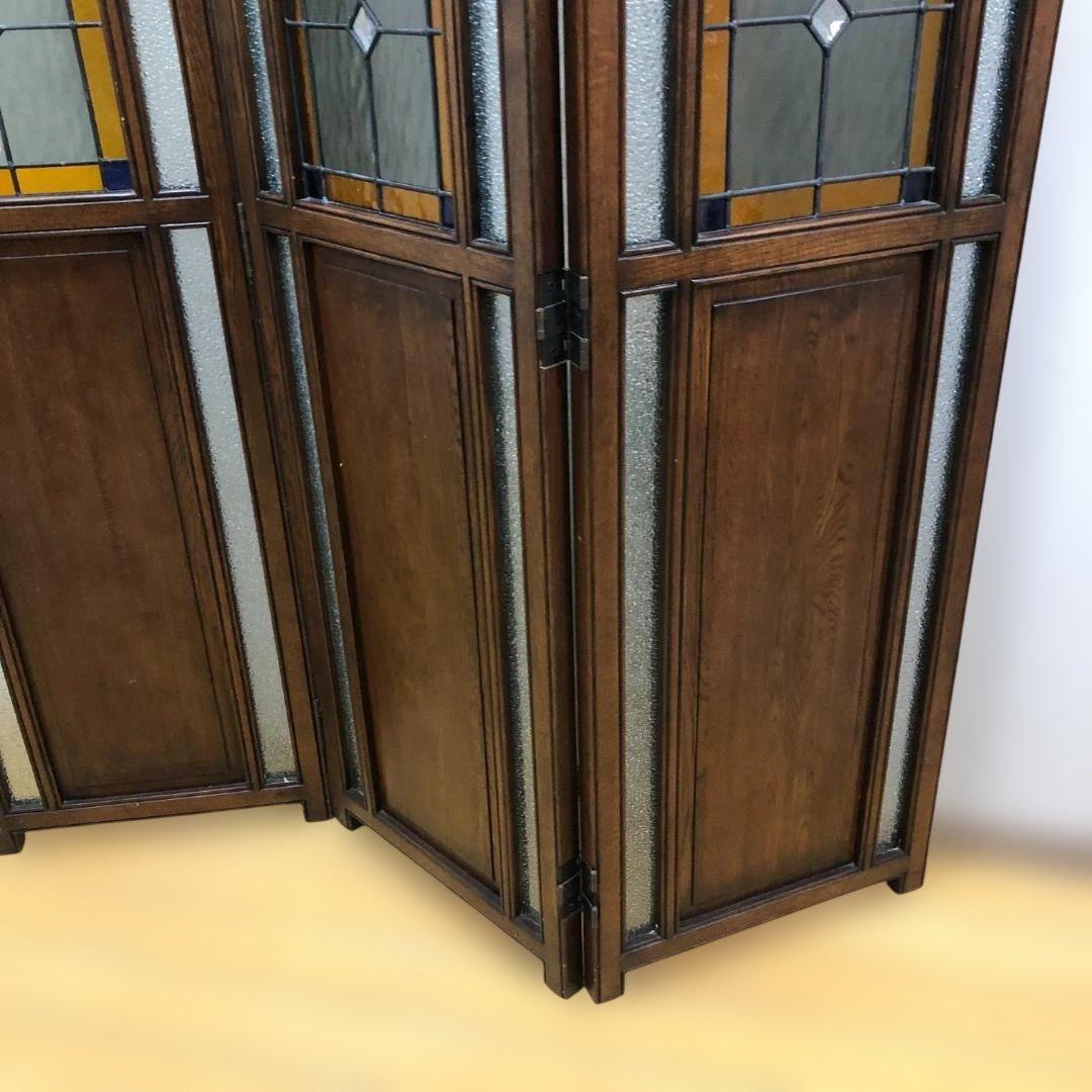 オーク ステンドグラス スクリーン 3連パーテーション 衝立 112974-1