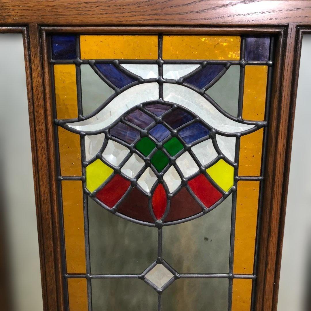 オーク ステンドグラス スクリーン 3連パーテーション 衝立 112974-1