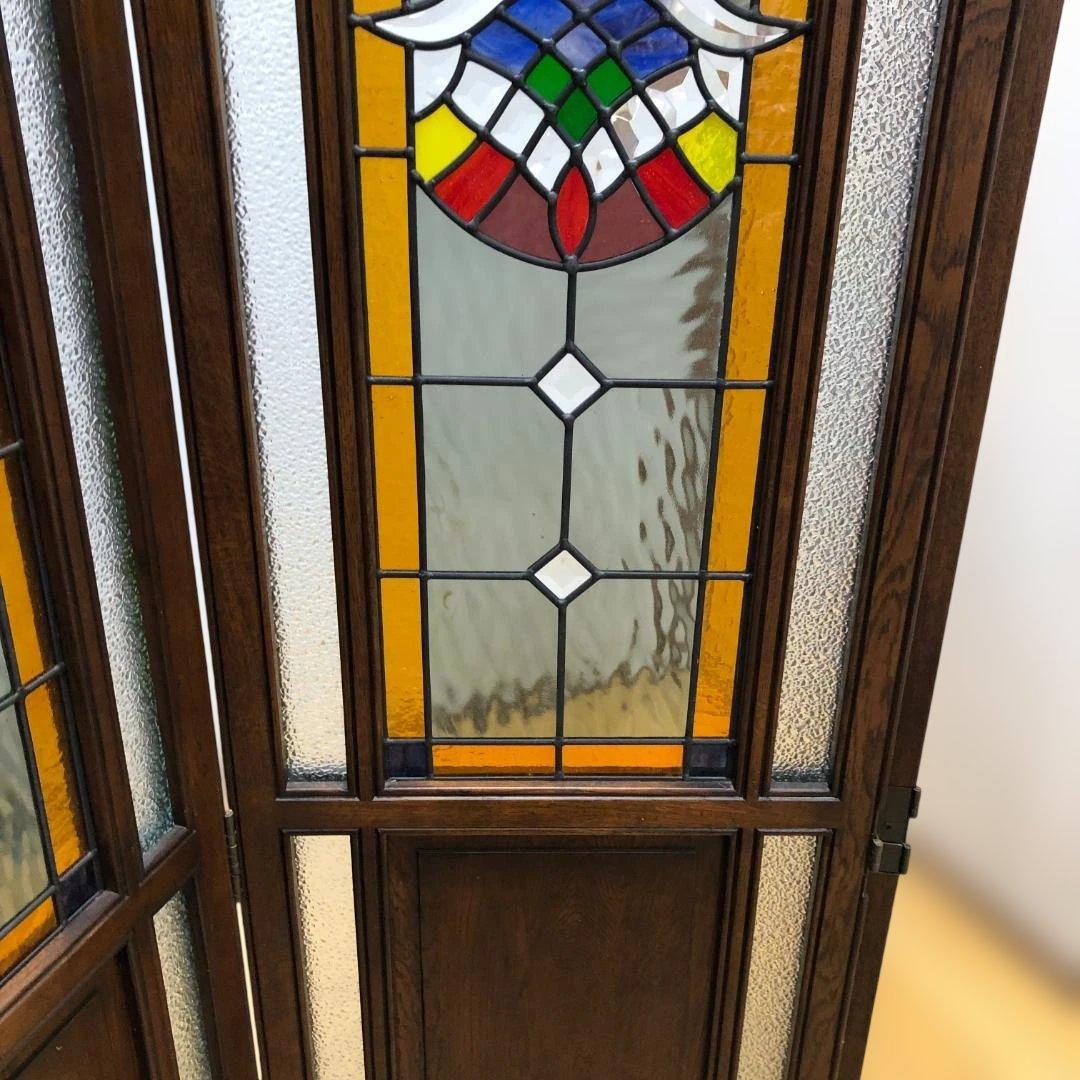 オーク ステンドグラス スクリーン 3連パーテーション 衝立 112974-1