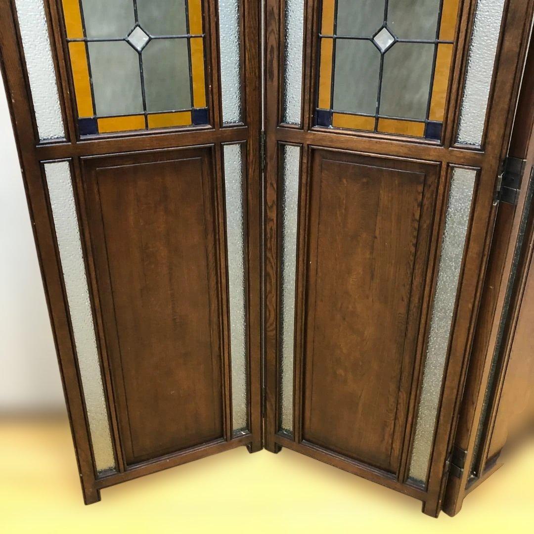オーク ステンドグラス スクリーン 3連パーテーション 衝立 112974-1