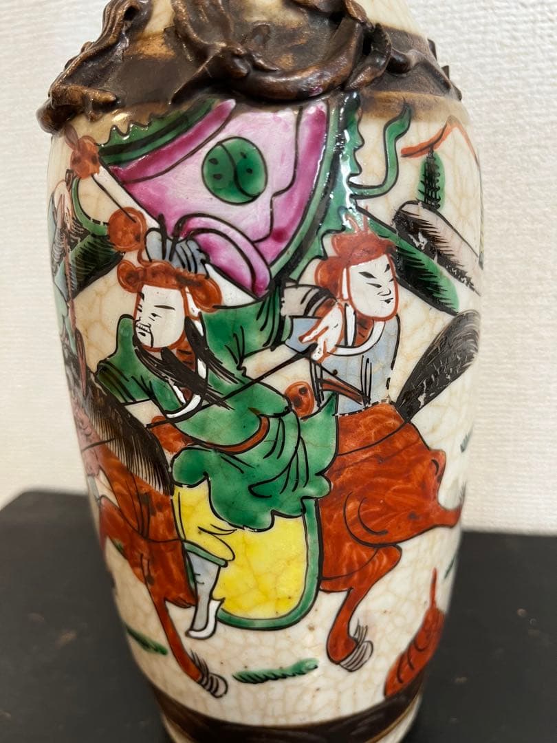 中国美術 清時代　戦図 成化年製 壷 壺花瓶 時代物