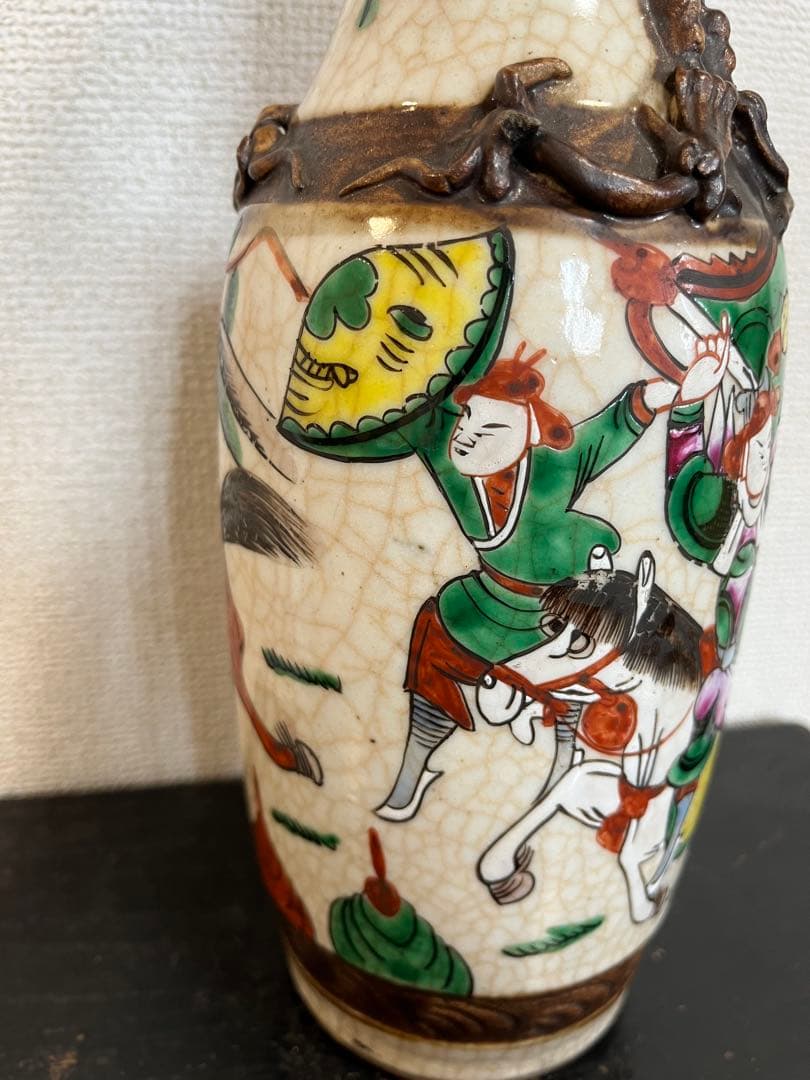 中国美術 清時代　戦図 成化年製 壷 壺花瓶 時代物