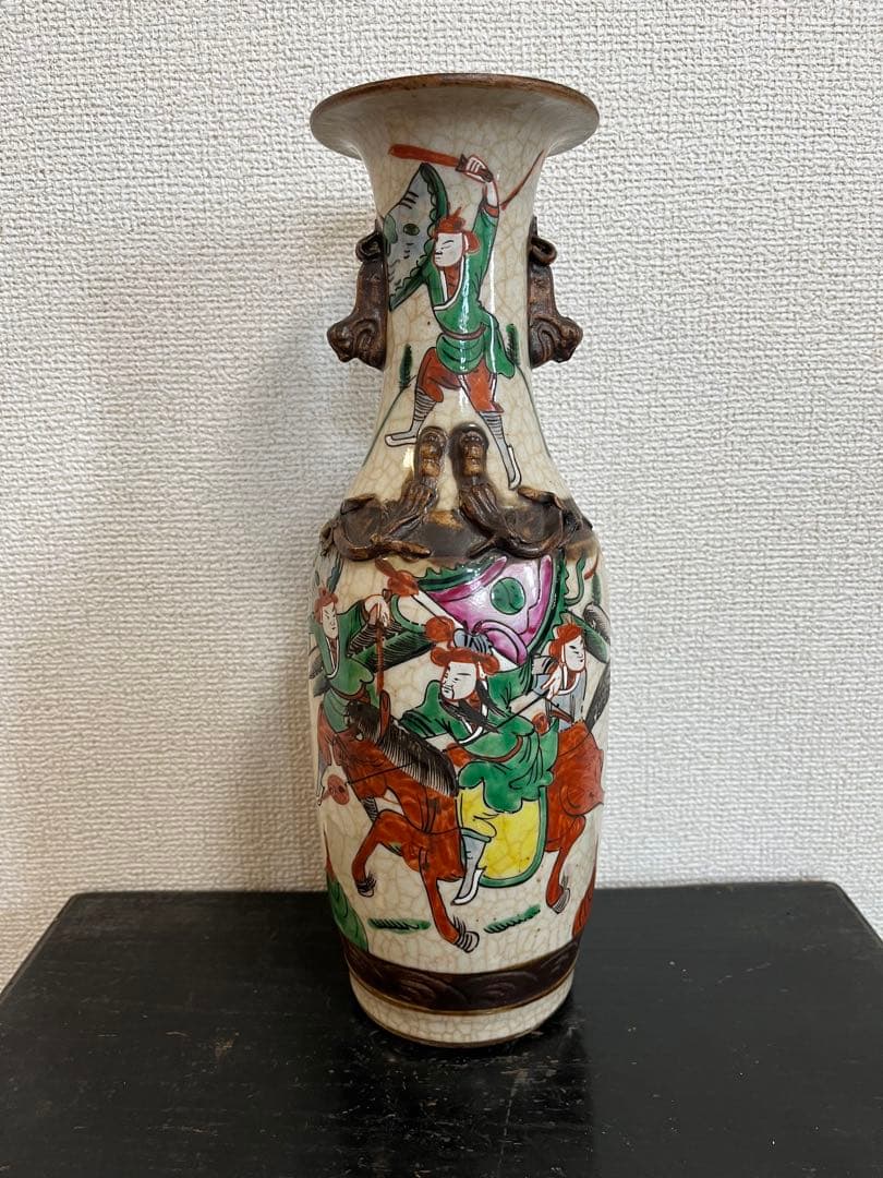 中国美術 清時代　戦図 成化年製 壷 壺花瓶 時代物