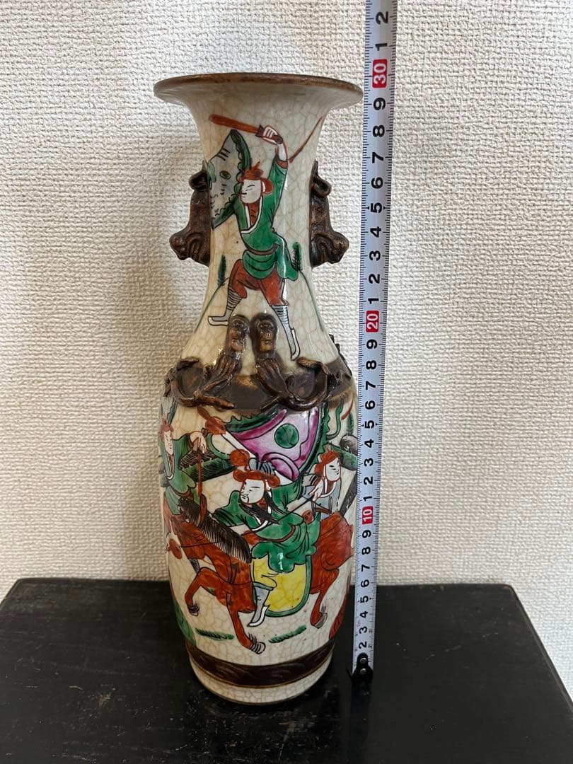 中国美術 清時代　戦図 成化年製 壷 壺花瓶 時代物