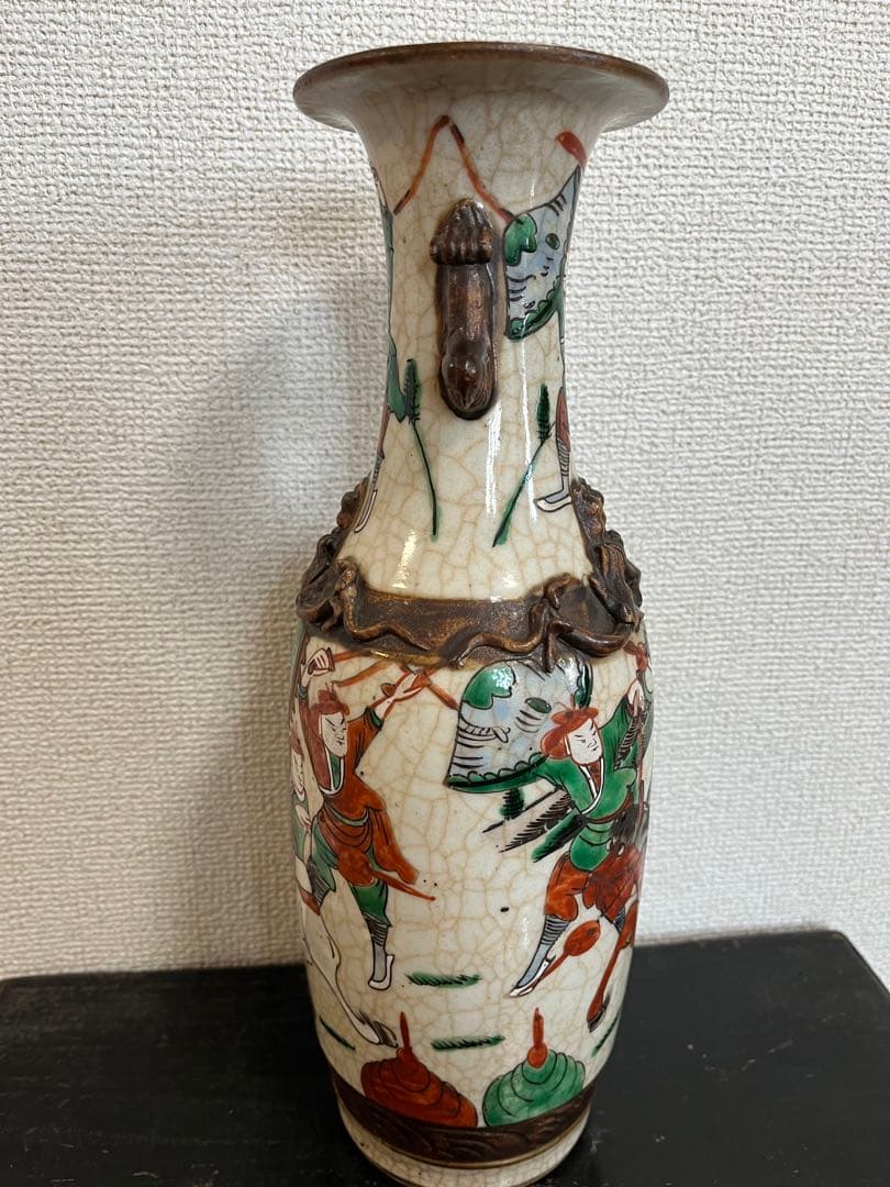 中国美術 清時代　戦図 成化年製 壷 壺花瓶 時代物