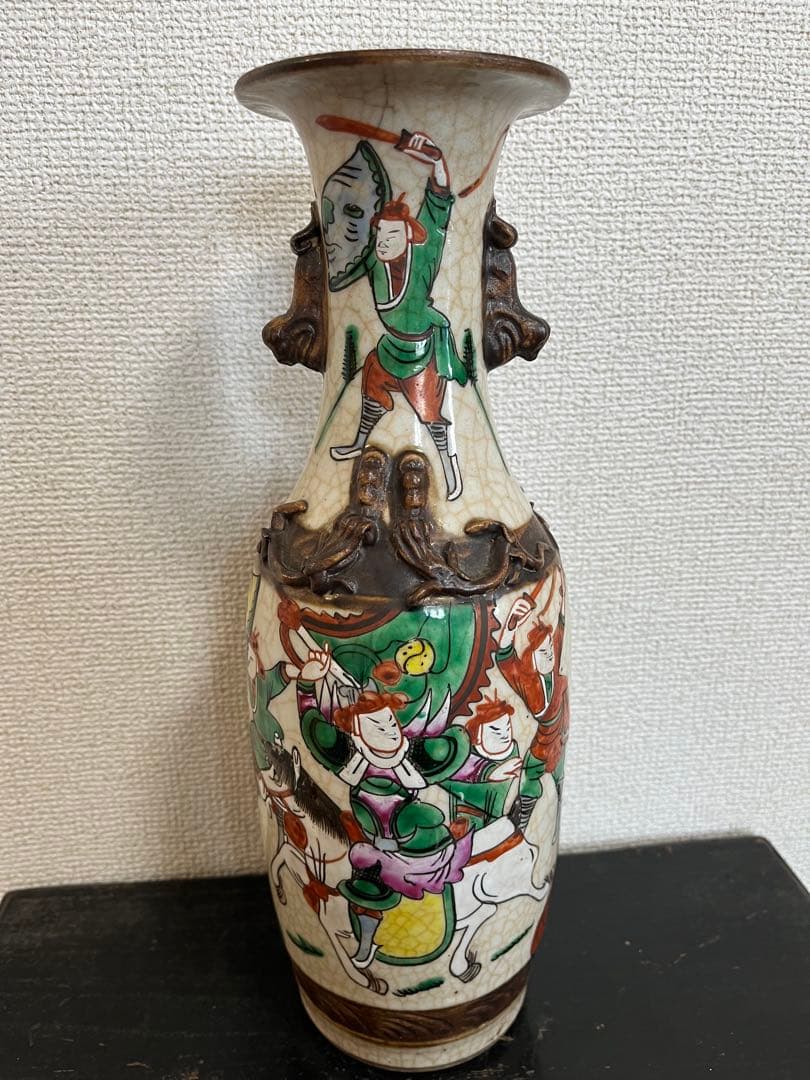 中国美術 清時代　戦図 成化年製 壷 壺花瓶 時代物