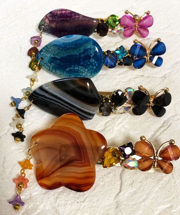 谷川さん専用♡天然石バレッタ purple＆green