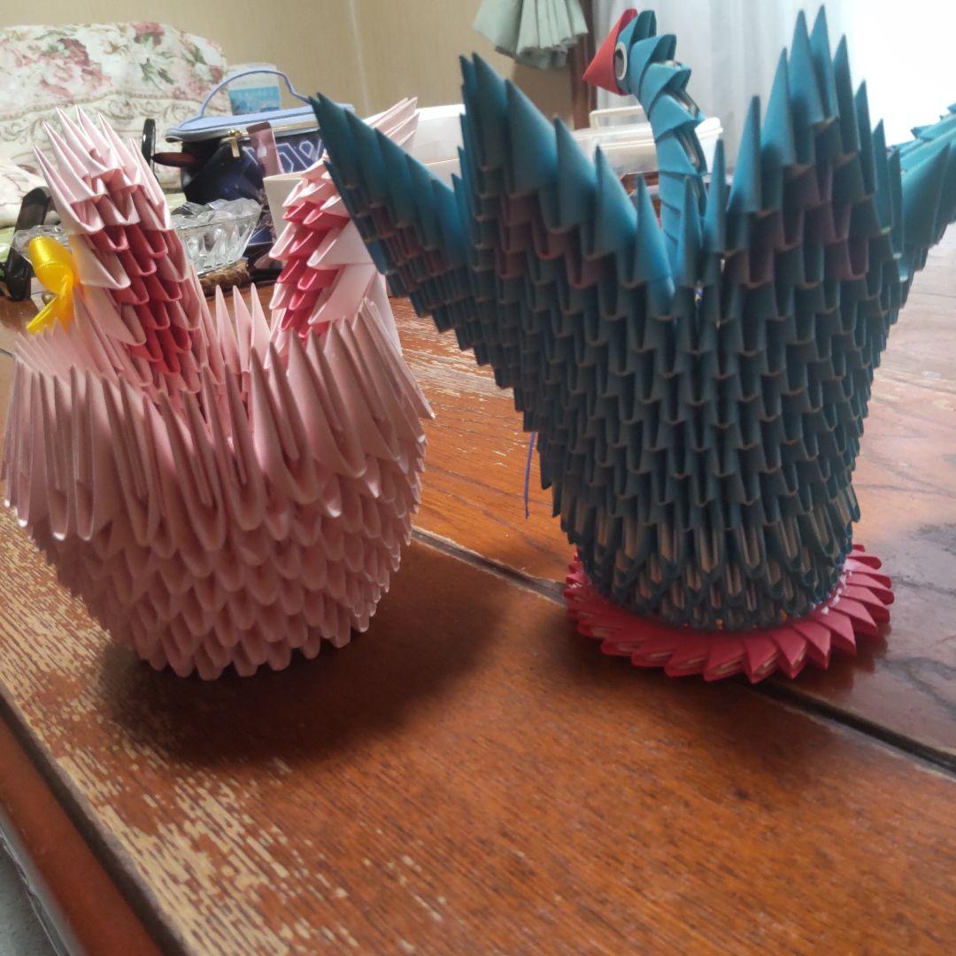 折り紙ウサギと鳥の置物セット