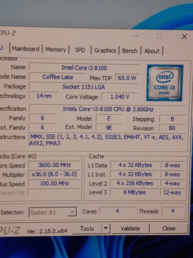 自作PC　i3 8100・8GB・SSD128GB・K2000・Win11