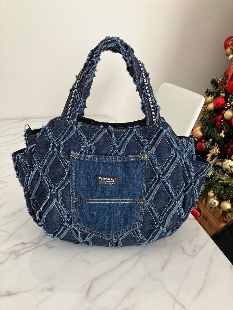 938 4✳B　大きめフリンジデニムリメイクバック　ハンドメイド