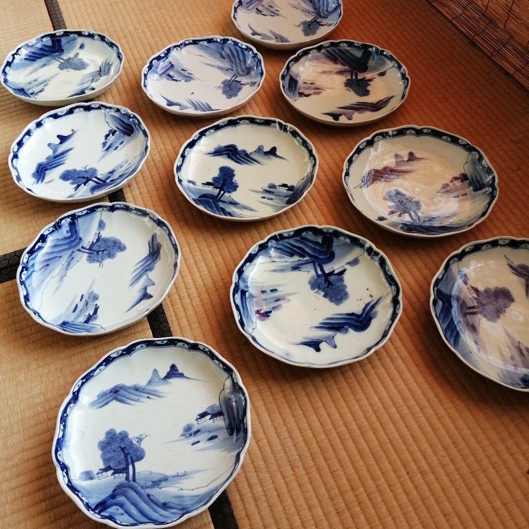 伊万里　染付輪花縁大皿　11枚　25cm　幕末〜大正期