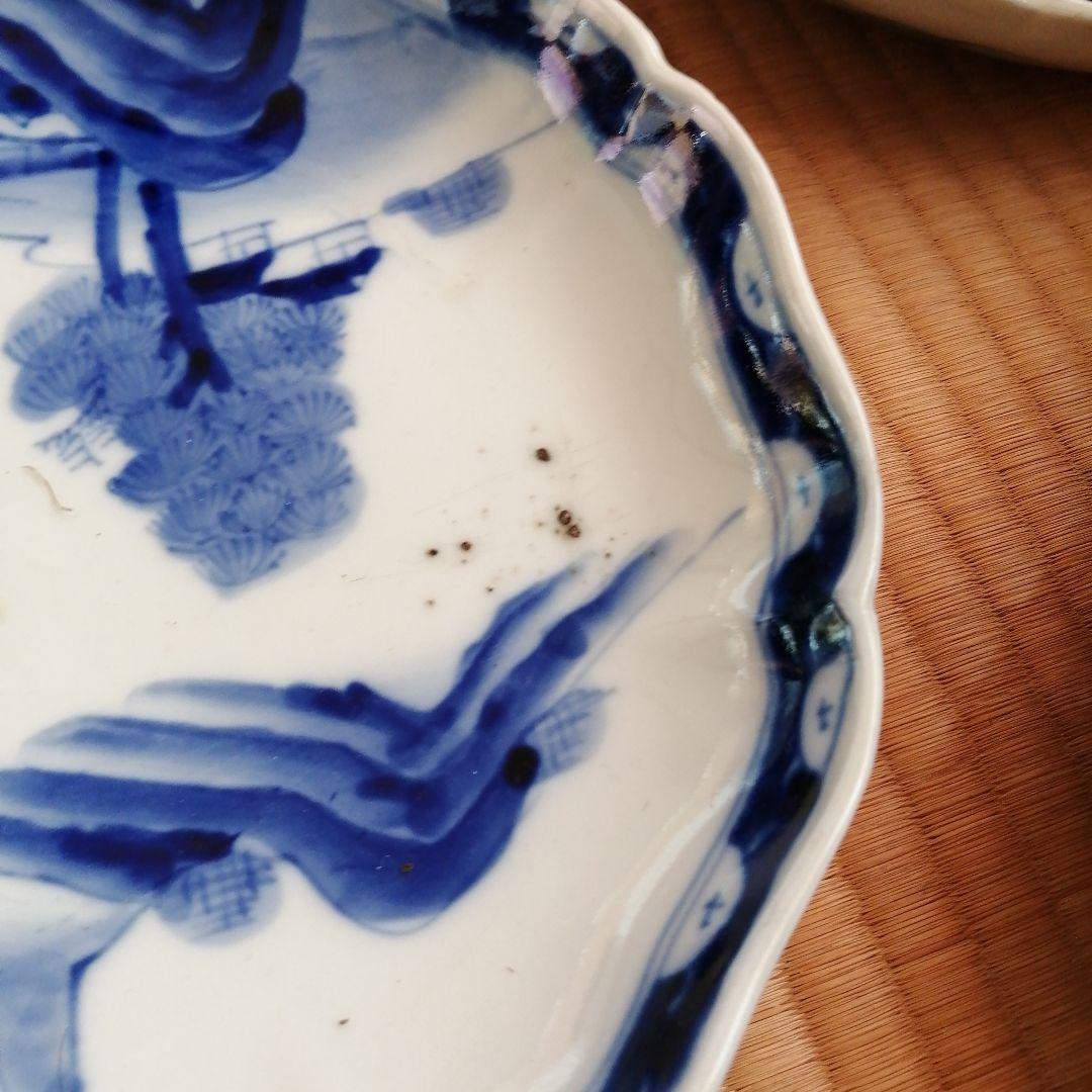 伊万里　染付輪花縁大皿　11枚　25cm　幕末〜大正期