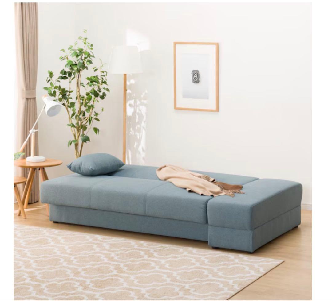 ライトブルー カウチソファ 収納付き