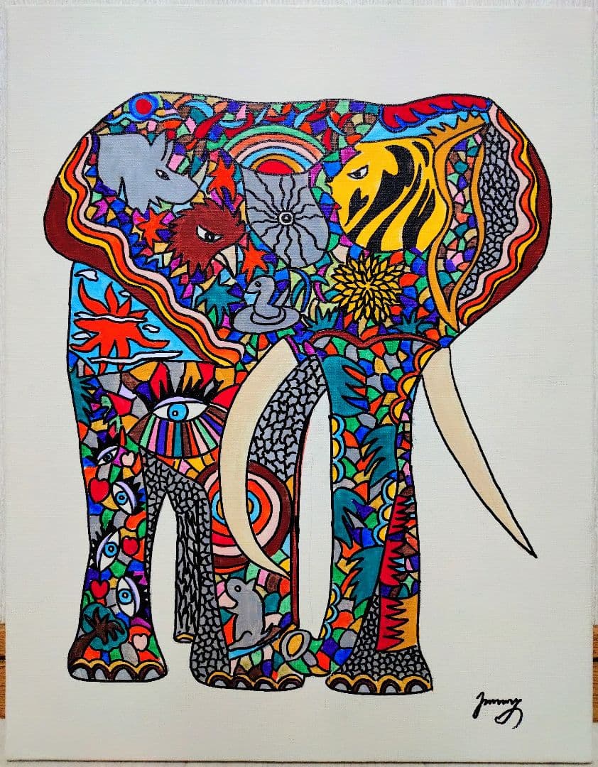 【F6号】ジミー大西【アフリカ】手描き作品/サイン有/油彩/アクリル/絵画/額縁