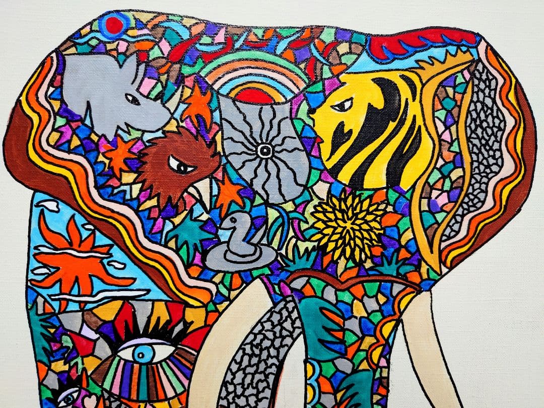 【F6号】ジミー大西【アフリカ】手描き作品/サイン有/油彩/アクリル/絵画/額縁