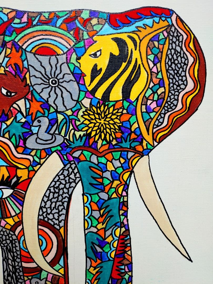 【F6号】ジミー大西【アフリカ】手描き作品/サイン有/油彩/アクリル/絵画/額縁