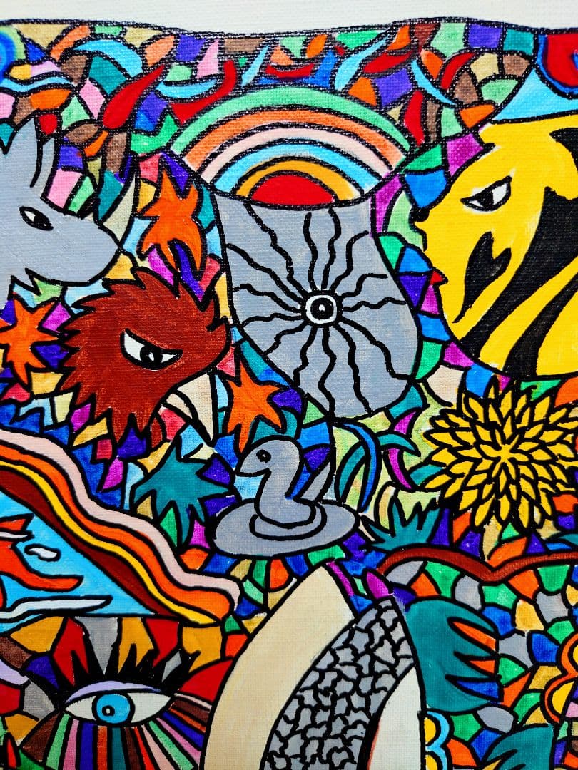 【F6号】ジミー大西【アフリカ】手描き作品/サイン有/油彩/アクリル/絵画/額縁