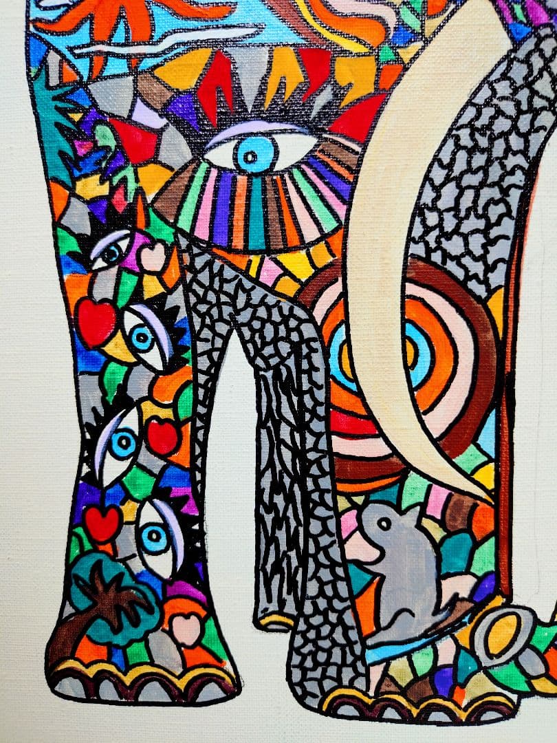 【F6号】ジミー大西【アフリカ】手描き作品/サイン有/油彩/アクリル/絵画/額縁