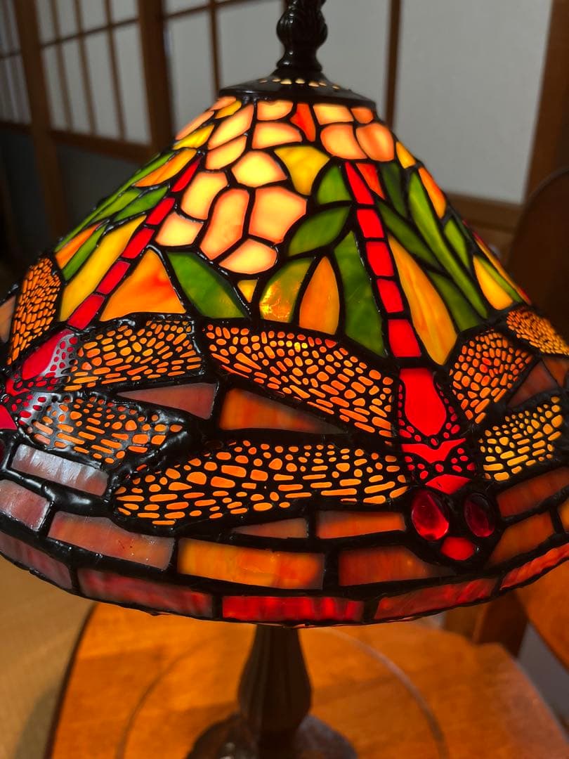 アンティーク　ステンドグラス　とんぼ模様　ティファニースタイル　ドラゴンフライ