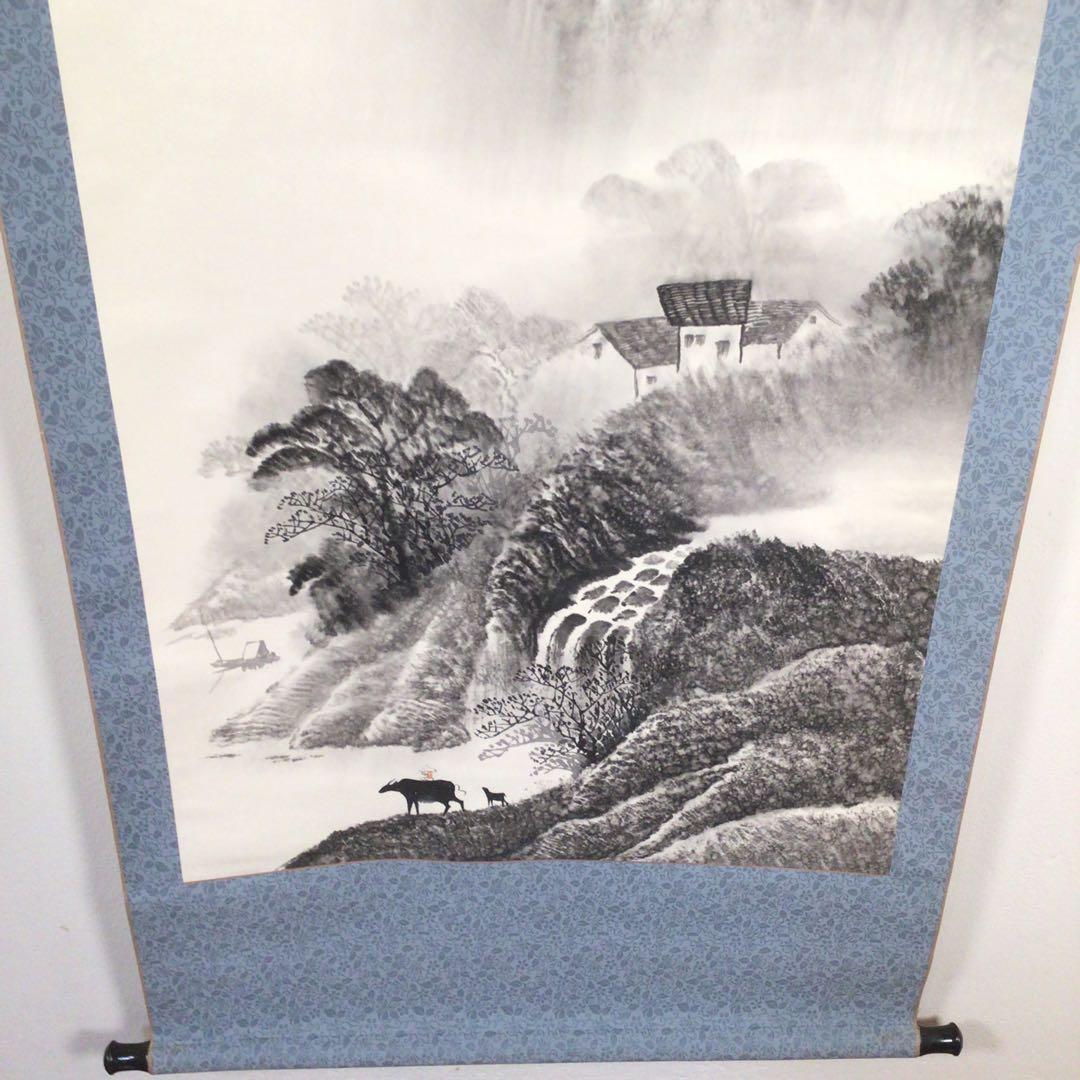 No4144掛軸　在印　山韻　水墨山水画賛　紙本　中国画　古画　古美術　送料無料