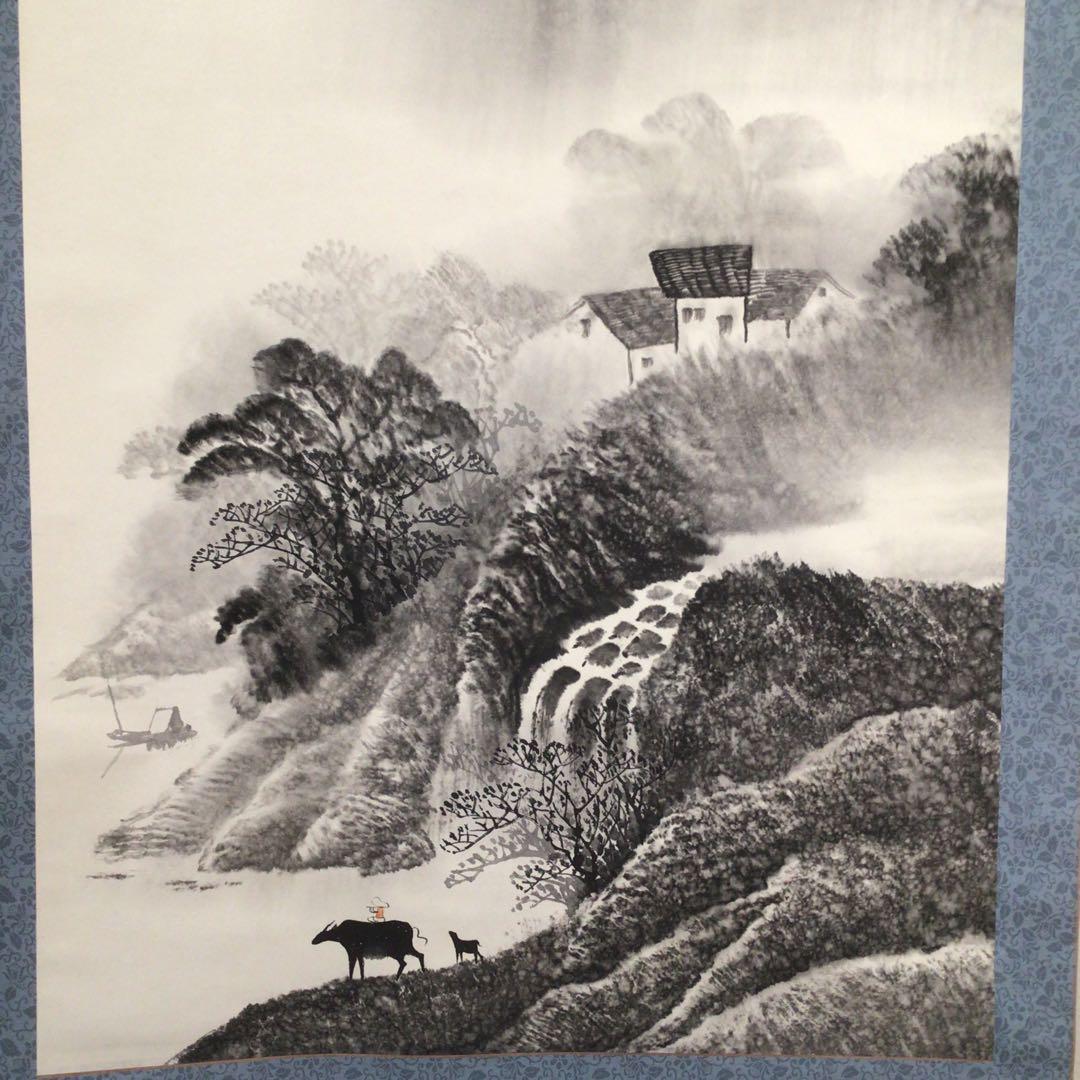 No4144掛軸　在印　山韻　水墨山水画賛　紙本　中国画　古画　古美術　送料無料