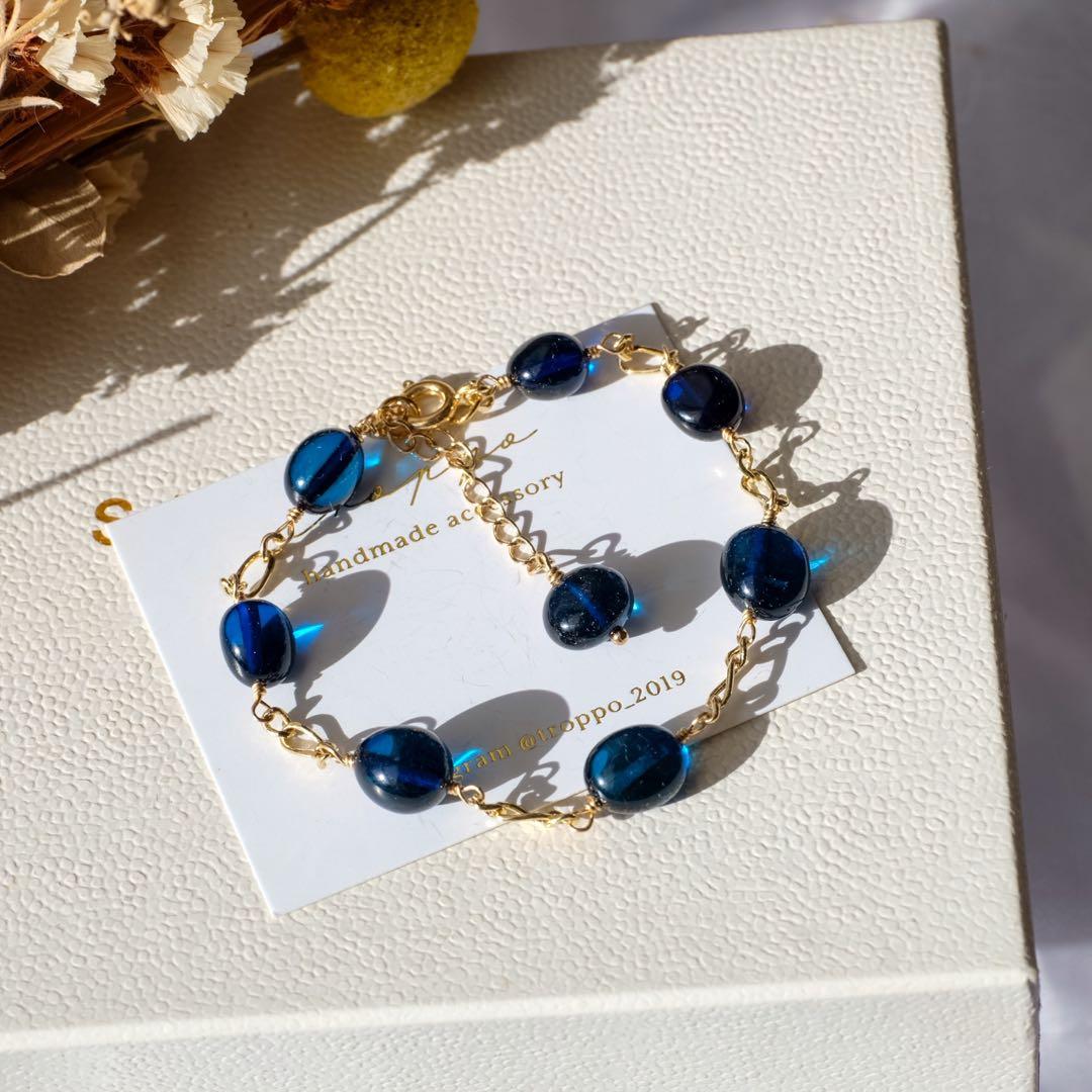 【再販】14kgfサファイアブルーアンバーブレスレット