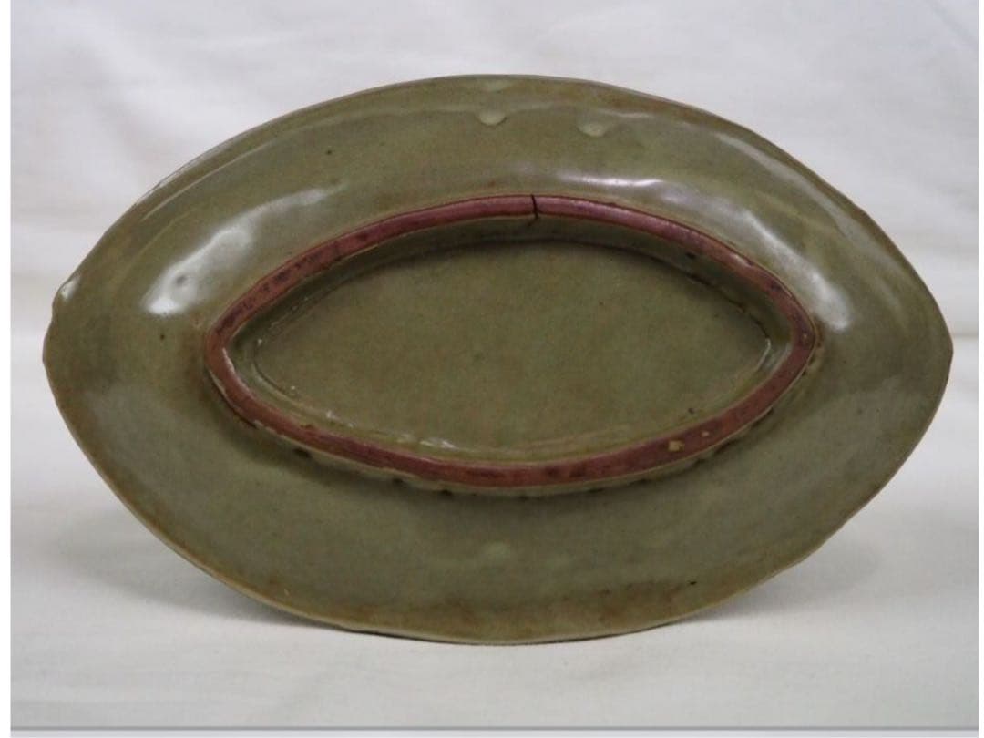 送料無料　【金富士】天龍寺青磁亀文皿　19×11.5ｃｍ　③