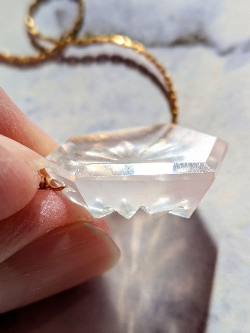 14kgf天然石RoseQuartzSUNRISECarvingNecklace