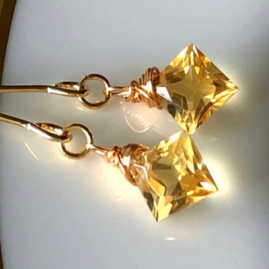 dino13様　天然石☆宝石級シトリンプリンセスのピアス14kgf