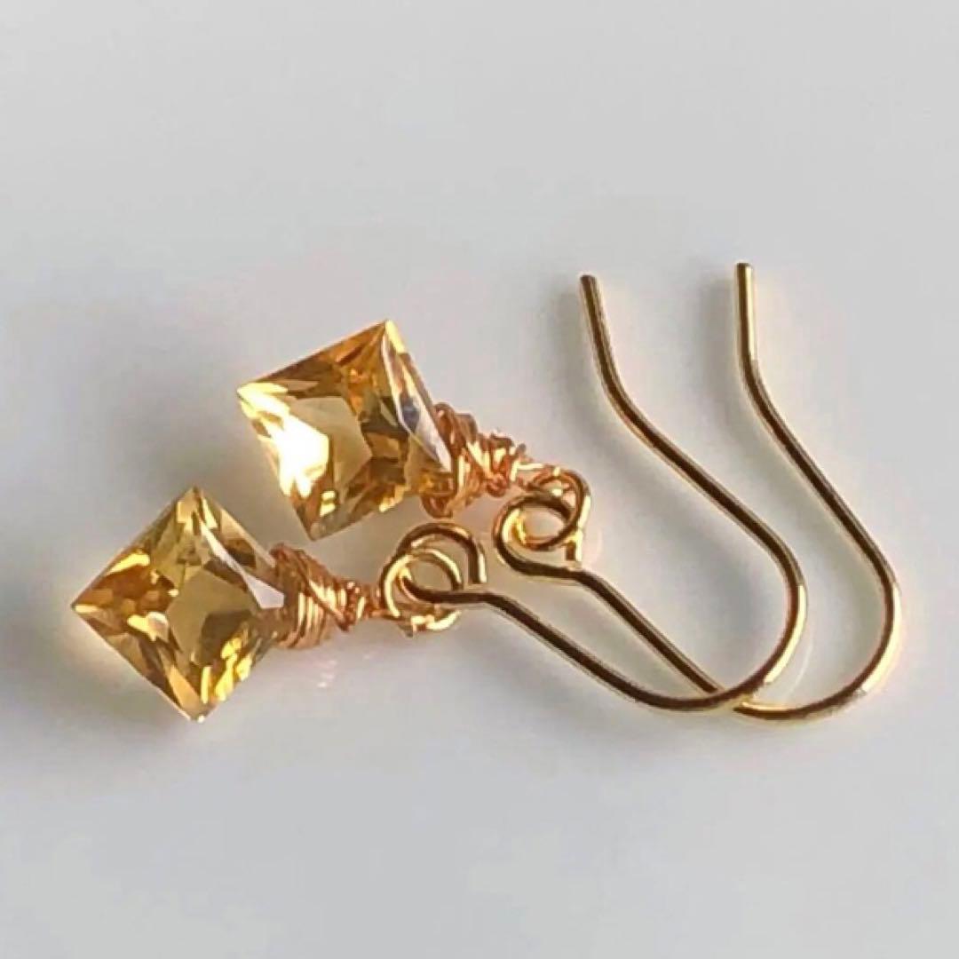 dino13様　天然石☆宝石級シトリンプリンセスのピアス14kgf