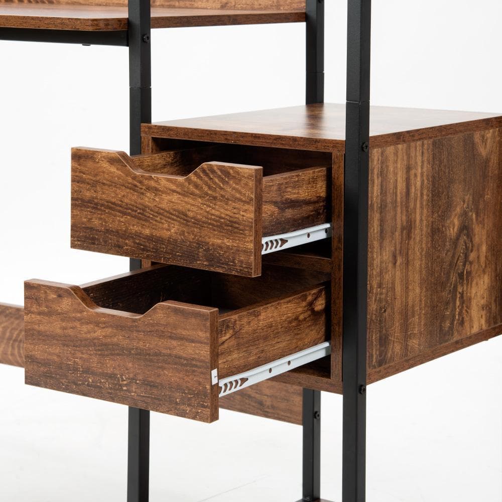 パソコンデスク引き出し付き3段シェルフ付木製 ミシン台書斎机学習机