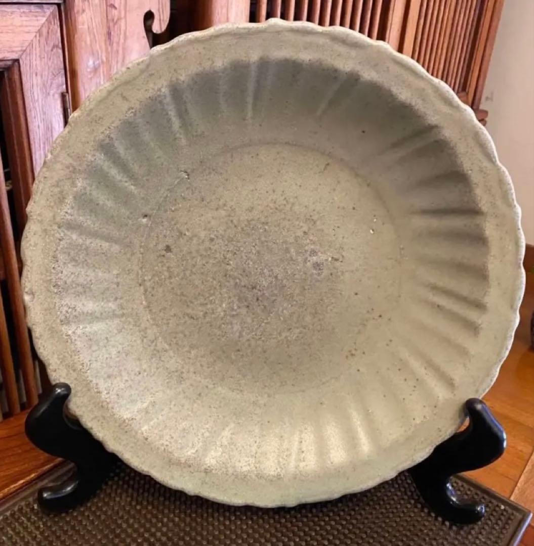 【１６〜１７世紀・アンティーク】青磁(茶盤・茶船)鑑賞スタンド付・３点セット