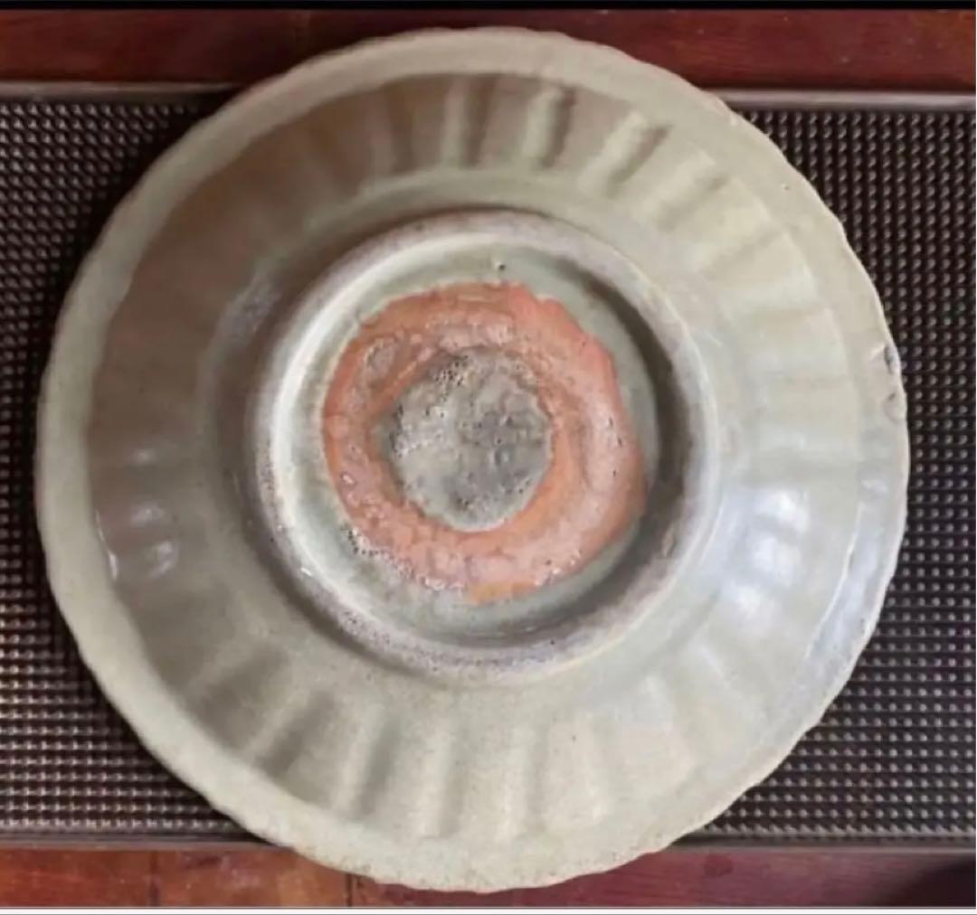 【１６〜１７世紀・アンティーク】青磁(茶盤・茶船)鑑賞スタンド付・３点セット