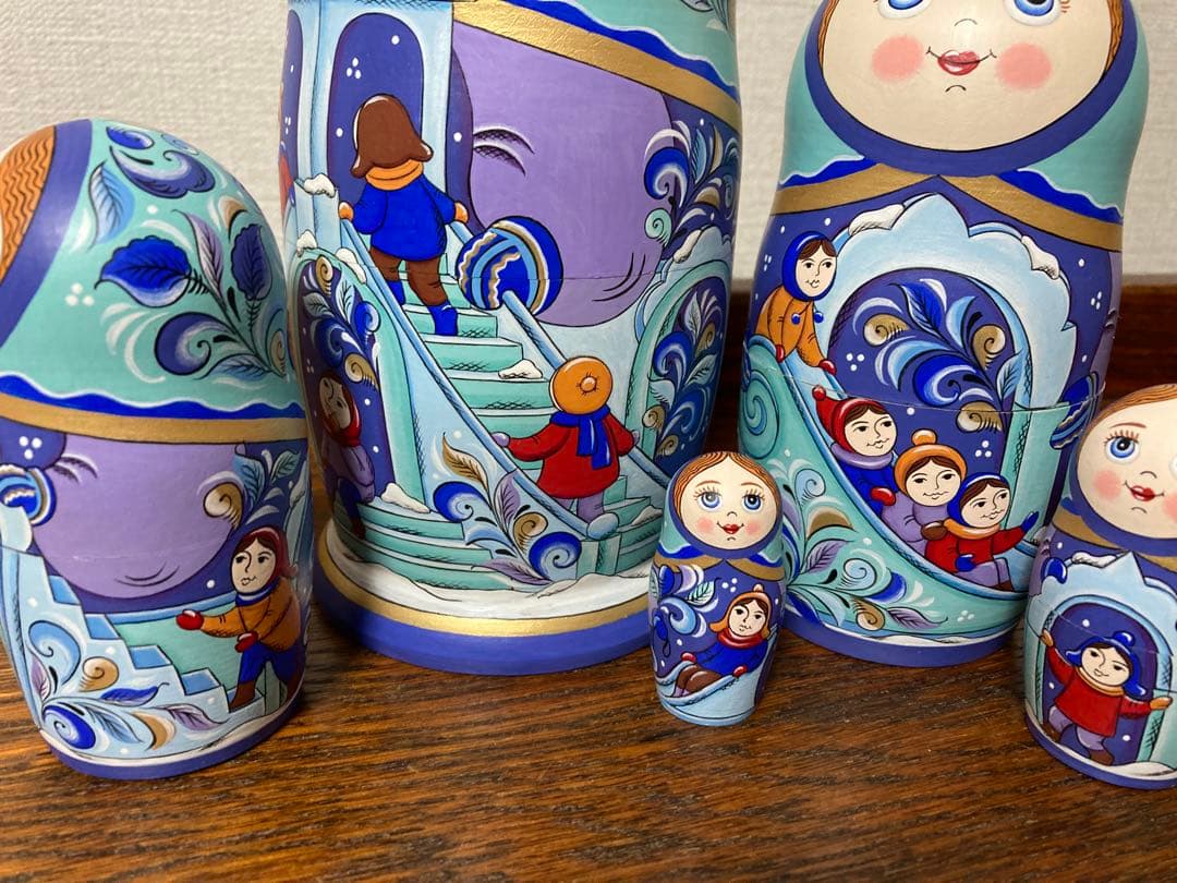 ロシア雑貨☆ウインターマトリョーシカ5P『氷の街 (Ice city)』オリガ作
