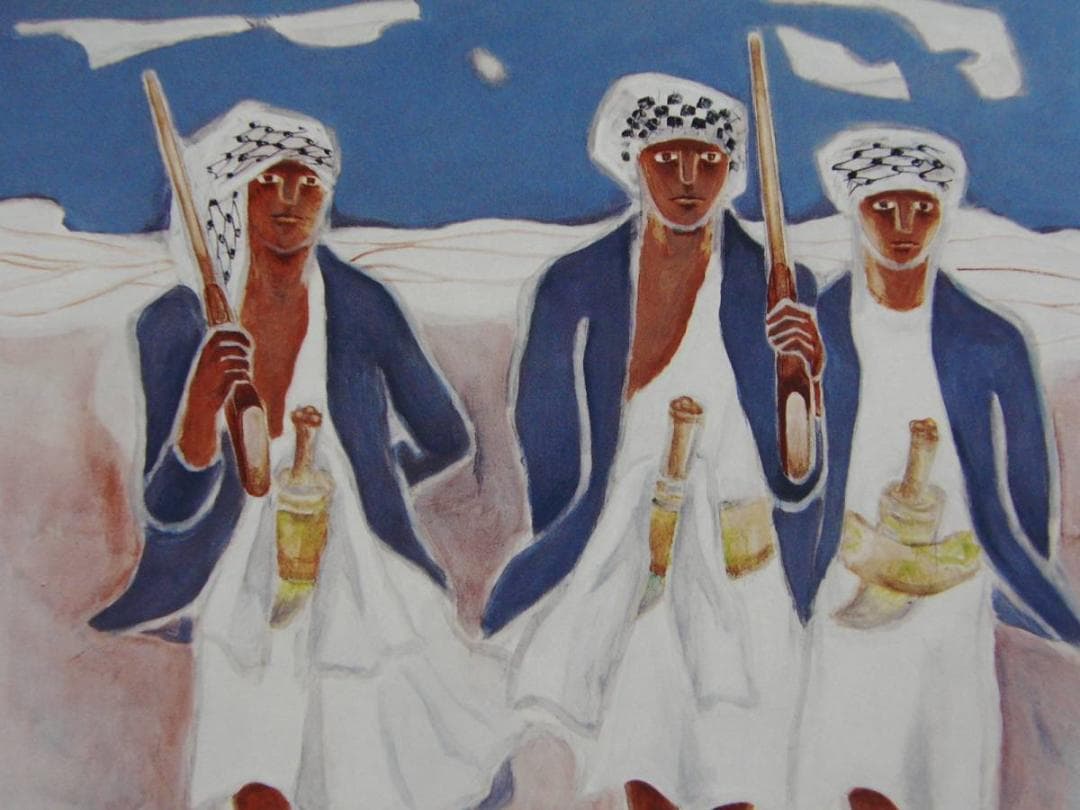 三吉雅、イエメンの男達、希少な額装用画集より、新品高級額装付、状態良好